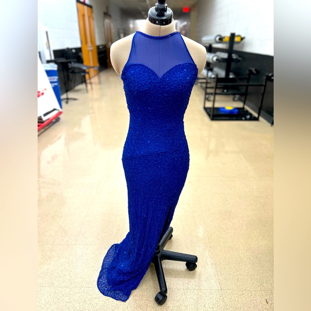 Blue Beaded Evening Gown